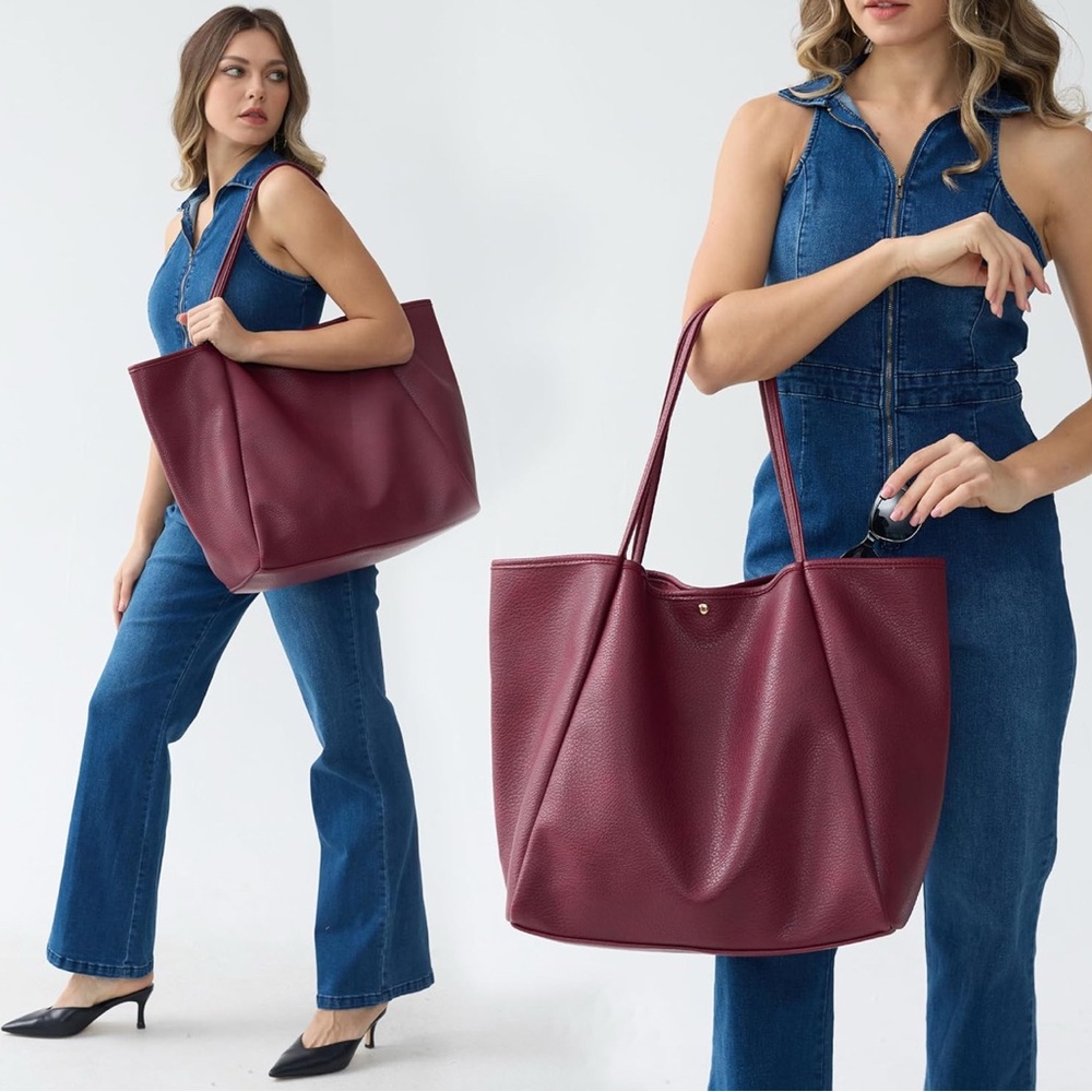 Weekender Tote Bag/Shopper Handbag Travel Purse w/FREE BEIGE Organizer